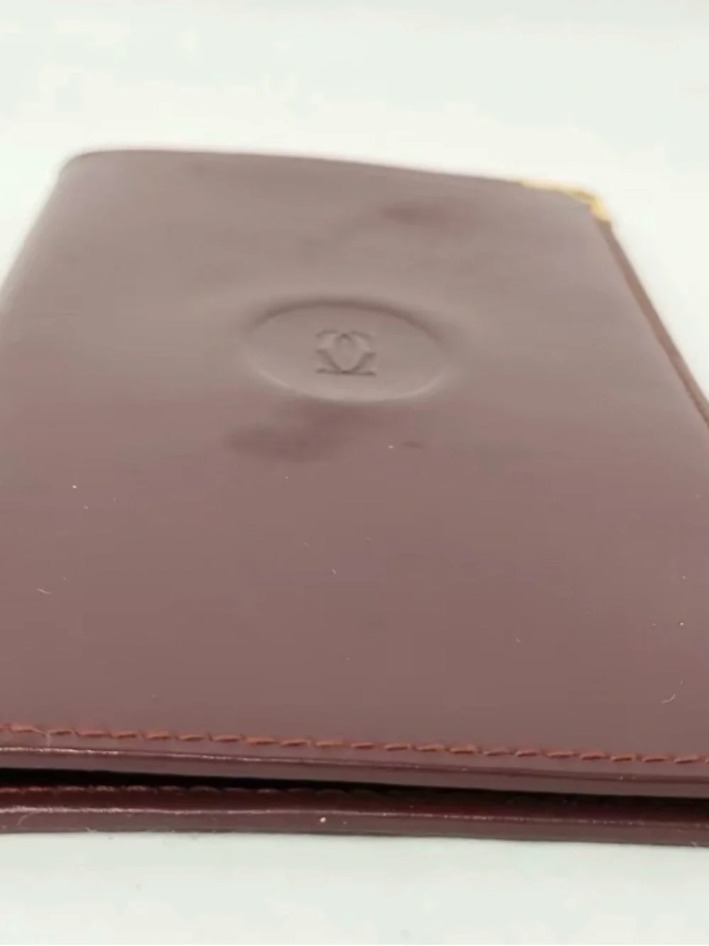 Cartier Burgundy Leather Long Wallet with Gold Corner Hardware